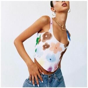 With Jean Cindy Floral Y2K Corset Crop Top Medium